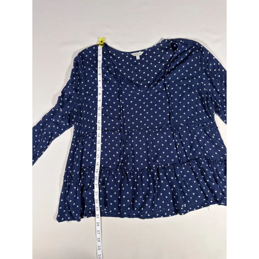 Lucky Brand Navy Blue Polka Dot Tiered Peasant Top Long Sleeve XL Boho Blouse - Picture 5 of 8